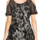 Sakkas Aziza Womens Cold Shoulder Tie-dye Blouse Top with Corset and Embroidery
