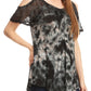 Sakkas Aziza Womens Cold Shoulder Tie-dye Blouse Top with Corset and Embroidery