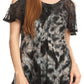 Sakkas Aziza Womens Cold Shoulder Tie-dye Blouse Top with Corset and Embroidery
