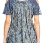 Sakkas Aziza Womens Cold Shoulder Tie-dye Blouse Top with Corset and Embroidery