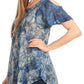 Sakkas Aziza Womens Cold Shoulder Tie-dye Blouse Top with Corset and Embroidery