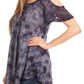 Sakkas Aziza Womens Cold Shoulder Tie-dye Blouse Top with Corset and Embroidery