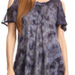 Sakkas Aziza Womens Cold Shoulder Tie-dye Blouse Top with Corset and Embroidery