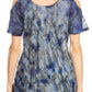 Sakkas Aziza Womens Cold Shoulder Tie-dye Blouse Top with Corset and Embroidery