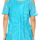 Sakkas Filipa Womens Cold Shoulder Top Blouse Tie-dye with Corset and Embroidery