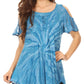 Sakkas Filipa Womens Cold Shoulder Top Blouse Tie-dye with Corset and Embroidery