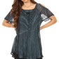 Sakkas Filipa Womens Cold Shoulder Top Blouse Tie-dye with Corset and Embroidery