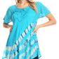 Sakkas Lulu Short Sleeve Summer Casual Fresh Blouse Top Lace Tie-dye & Corset