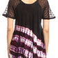 Sakkas Lulu Short Sleeve Summer Casual Fresh Blouse Top Lace Tie-dye & Corset
