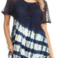 Sakkas Lulu Short Sleeve Summer Casual Fresh Blouse Top Lace Tie-dye & Corset