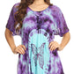 Sakkas Mayar Womens Tie-dye Short Sleeve Everyday Top Blouse with Lace & Corset