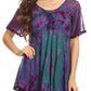 Sakkas Mayar Womens Tie-dye Short Sleeve Everyday Top Blouse with Lace & Corset