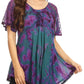 Sakkas Mayar Womens Tie-dye Short Sleeve Everyday Top Blouse with Lace & Corset