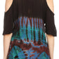 Sakkas Luz Womens Cold Shoulder Bohemian Ethnic Style Blouse Top Tie Dye Flare