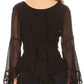 Sakkas Marga Blusa de Mujer con Botones Manga Larga Encaje Liso Sencilla