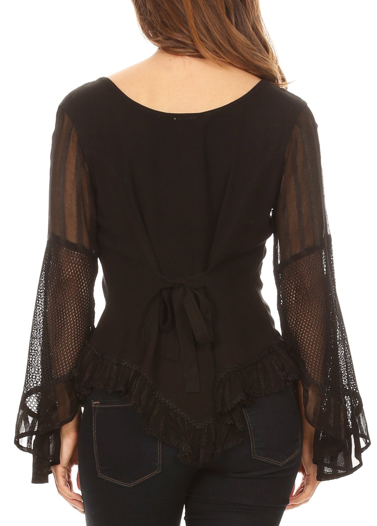 Sakkas Marga Blusa de Mujer con Botones Manga Larga Encaje Liso Sencilla