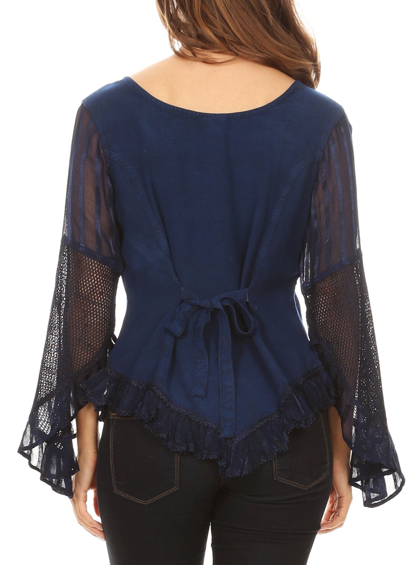 Sakkas Marga Blusa de Mujer con Botones Manga Larga Encaje Liso Sencilla