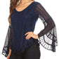 Sakkas Marga Blusa de Mujer con Botones Manga Larga Encaje Liso Sencilla