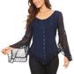 Sakkas Marga Blusa de Mujer con Botones Manga Larga Encaje Liso Sencilla
