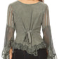 Sakkas Marga Blusa de Mujer con Botones Manga Larga Encaje Liso Sencilla