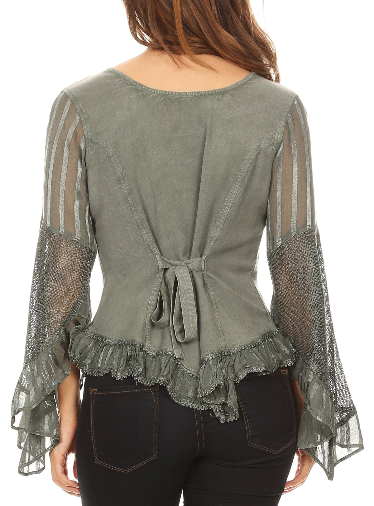 Sakkas Marga Blusa de Mujer con Botones Manga Larga Encaje Liso Sencilla