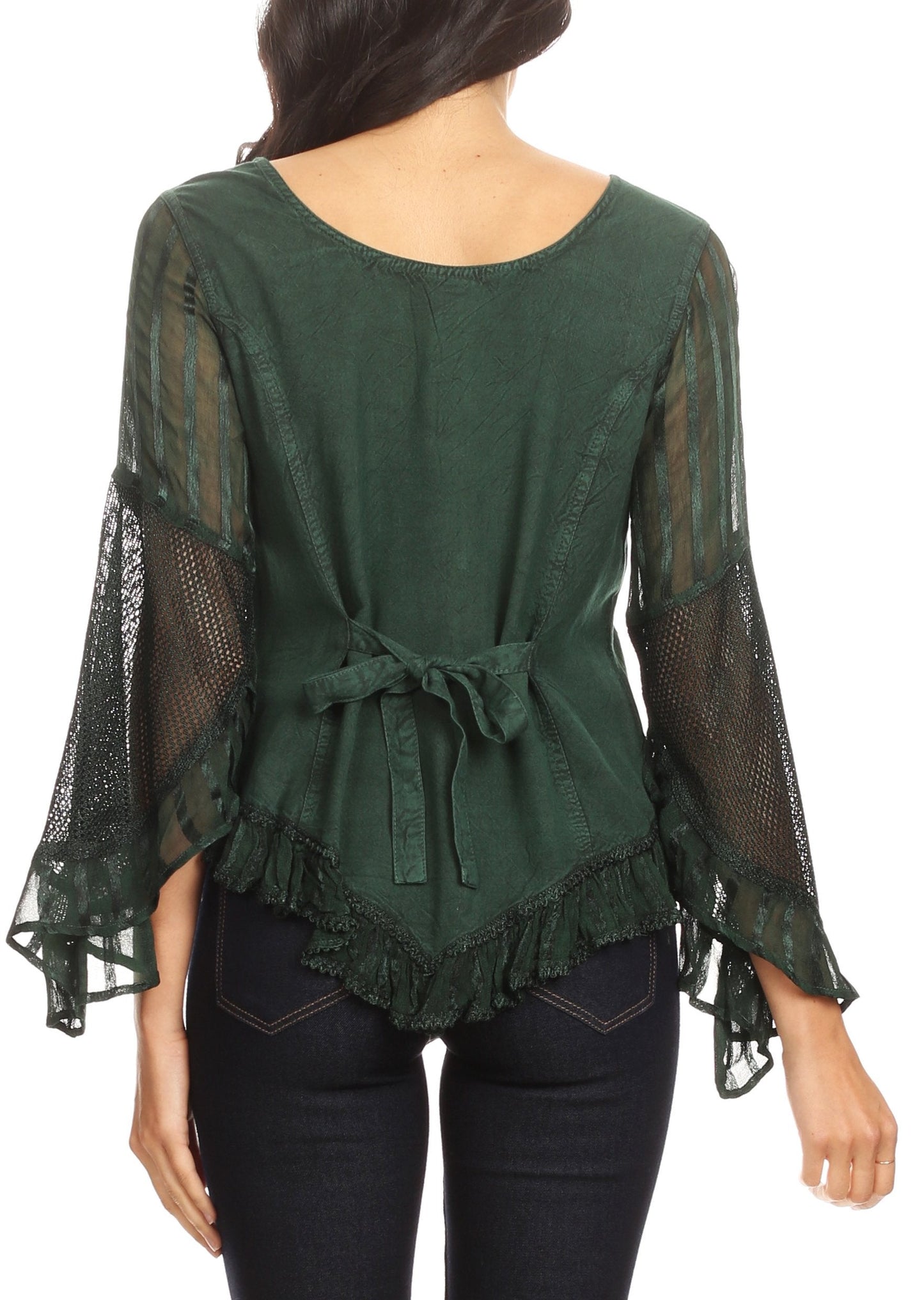 Sakkas Marga Blusa de Mujer con Botones Manga Larga Encaje Liso Sencilla