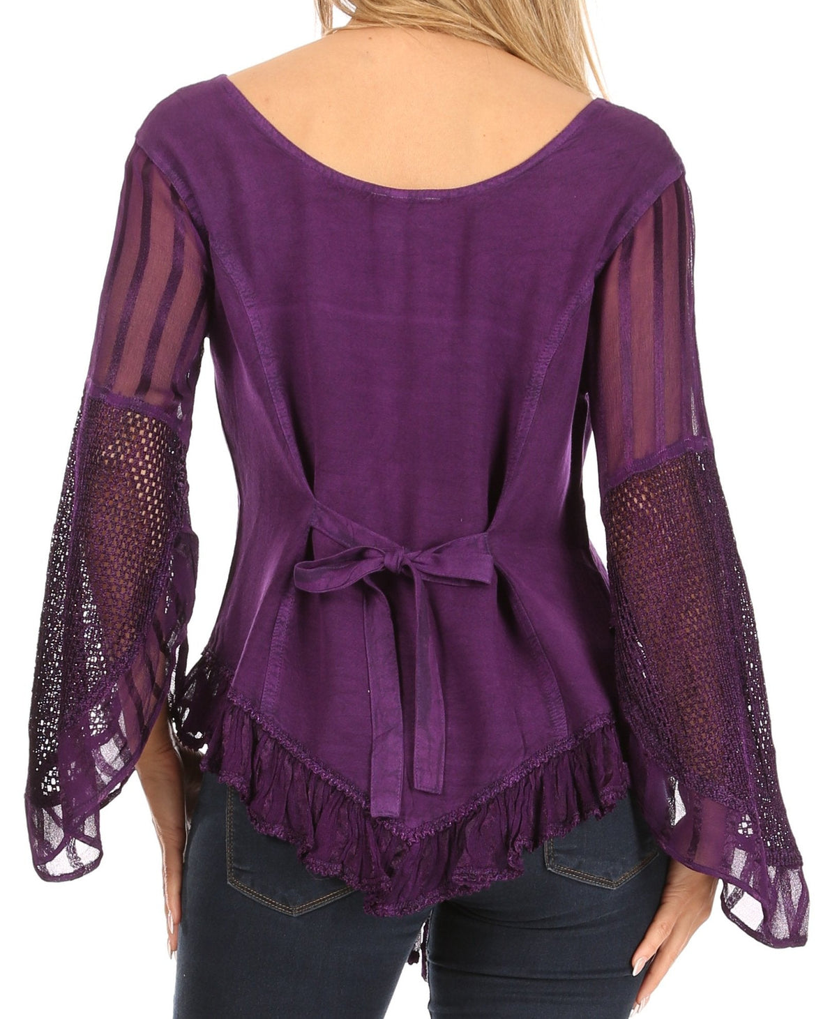 Sakkas Marga Blusa de Mujer con Botones Manga Larga Encaje Liso Sencilla