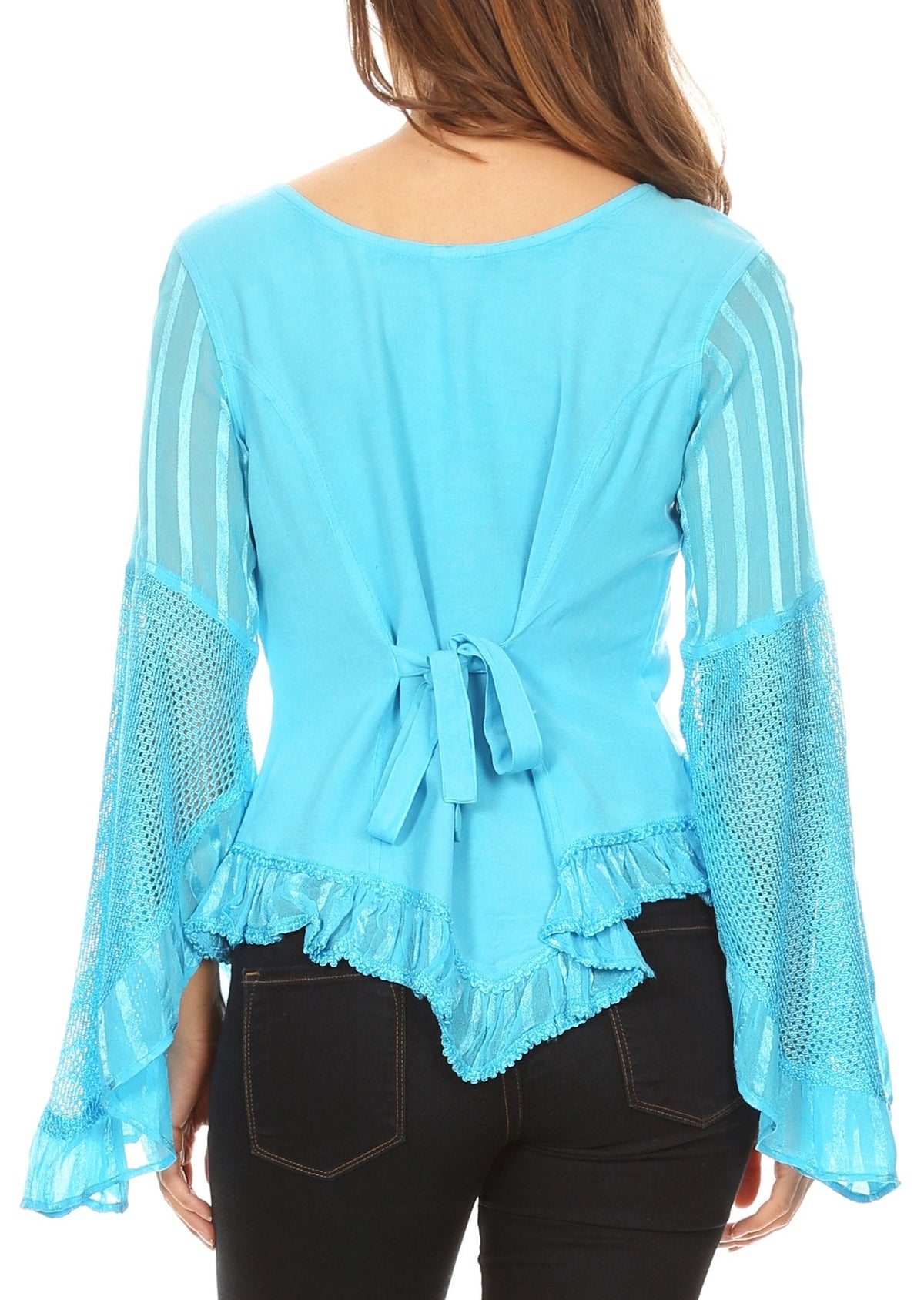 Sakkas Marga Blusa de Mujer con Botones Manga Larga Encaje Liso Sencilla