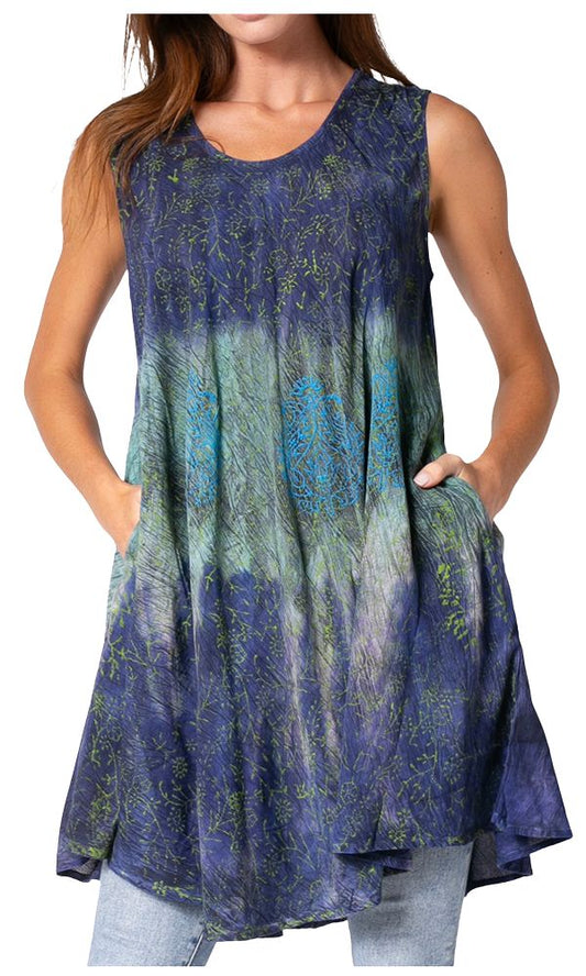 Sakkas Isabela Camiseta sin mangas de verano para mujer Tie-dye y estampado de bloques
