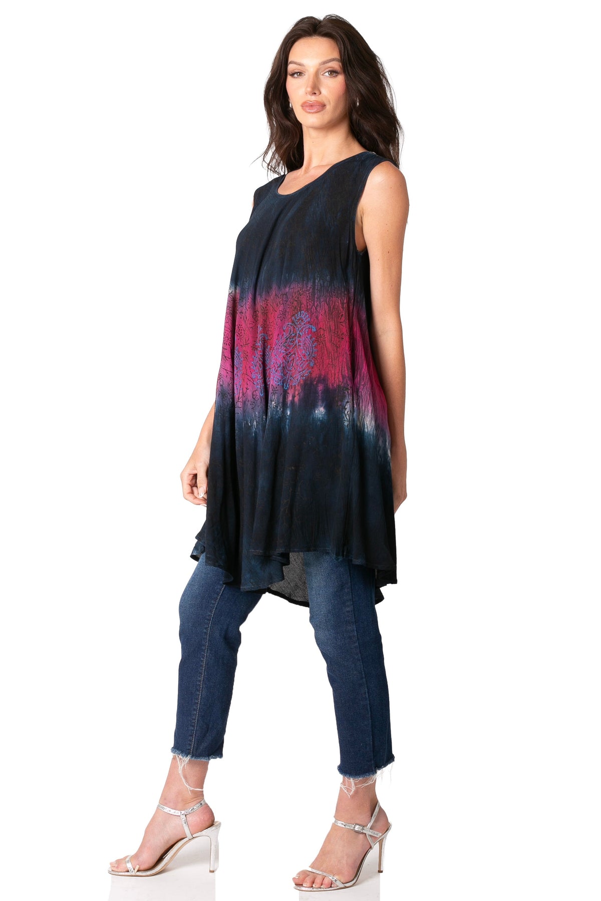 Sakkas Isabela Womens Everyday Summer Sleeveless Tank Top Tie-dye & Block Print