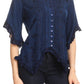 Sakkas Adela Womens 3/4 Sleeve V neck Lace and Embroidery Top Blouse with Ties
