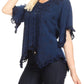 Sakkas Adela Womens 3/4 Sleeve V neck Lace and Embroidery Top Blouse with Ties