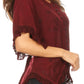 Sakkas Adela Womens 3/4 Sleeve V neck Lace and Embroidery Top Blouse with Ties