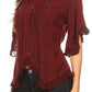 Sakkas Adela Womens 3/4 Sleeve V neck Lace and Embroidery Top Blouse with Ties