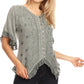 Sakkas Adela Womens 3/4 Sleeve V neck Lace and Embroidery Top Blouse with Ties