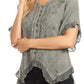 Sakkas Adela Womens 3/4 Sleeve V neck Lace and Embroidery Top Blouse with Ties