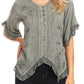 Sakkas Adela Womens 3/4 Sleeve V neck Lace and Embroidery Top Blouse with Ties