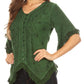 Sakkas Adela Womens 3/4 Sleeve V neck Lace and Embroidery Top Blouse with Ties