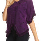 Sakkas Adela Womens 3/4 Sleeve V neck Lace and Embroidery Top Blouse with Ties