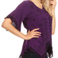 Sakkas Adela Womens 3/4 Sleeve V neck Lace and Embroidery Top Blouse with Ties