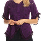Sakkas Adela Womens 3/4 Sleeve V neck Lace and Embroidery Top Blouse with Ties