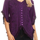 Sakkas Adela Womens 3/4 Sleeve V neck Lace and Embroidery Top Blouse with Ties