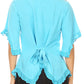 Sakkas Adela Womens 3/4 Sleeve V neck Lace and Embroidery Top Blouse with Ties