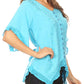 Sakkas Adela Womens 3/4 Sleeve V neck Lace and Embroidery Top Blouse with Ties