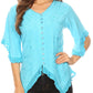 Sakkas Adela Womens 3/4 Sleeve V neck Lace and Embroidery Top Blouse with Ties