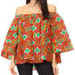 Sakkas Oni Women's Off the Shoulder African Ankara Wax Print Blouse Top Oversize