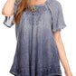 Sakkas Donna Women's Casual Lace Short Sleeve Tie Dye Corset Loose Top Blouse