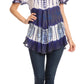 Sakkas Donna Women's Casual Lace Short Sleeve Tie Dye Corset Loose Top Blouse