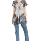 Sakkas Donna Women's Casual Lace Short Sleeve Tie Dye Corset Loose Top Blouse