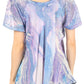Sakkas Marzia Women's Loose Fit Short Sleeve Casual Tie Dye Batik Blouse Top Tunic